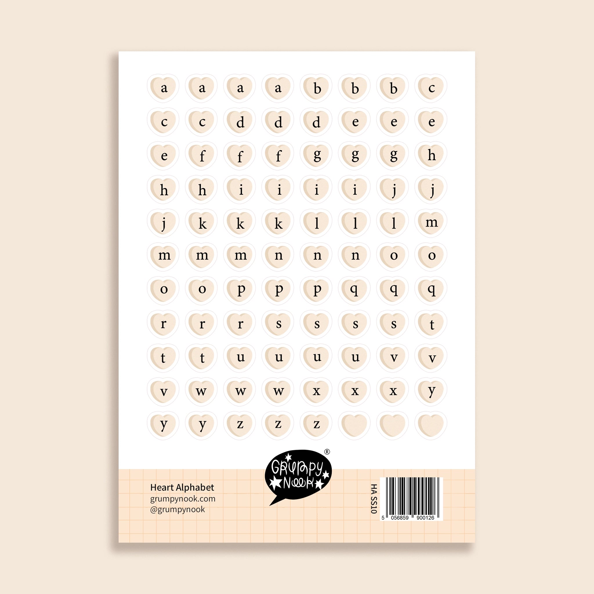Alphabet Heart 1 Sticker Sheet: Case of 10