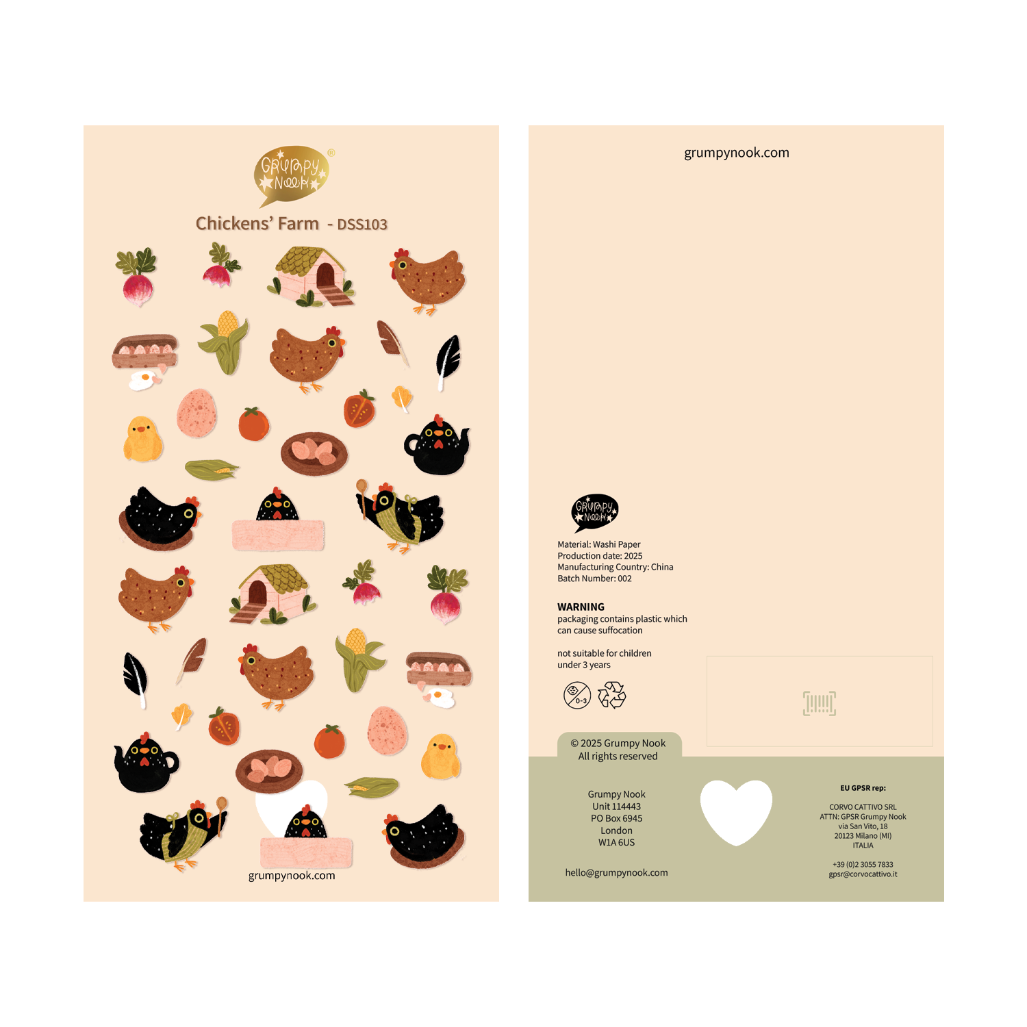 BACK ORDER : Chickens' Farm Deco Sticker Sheet: Case of 10