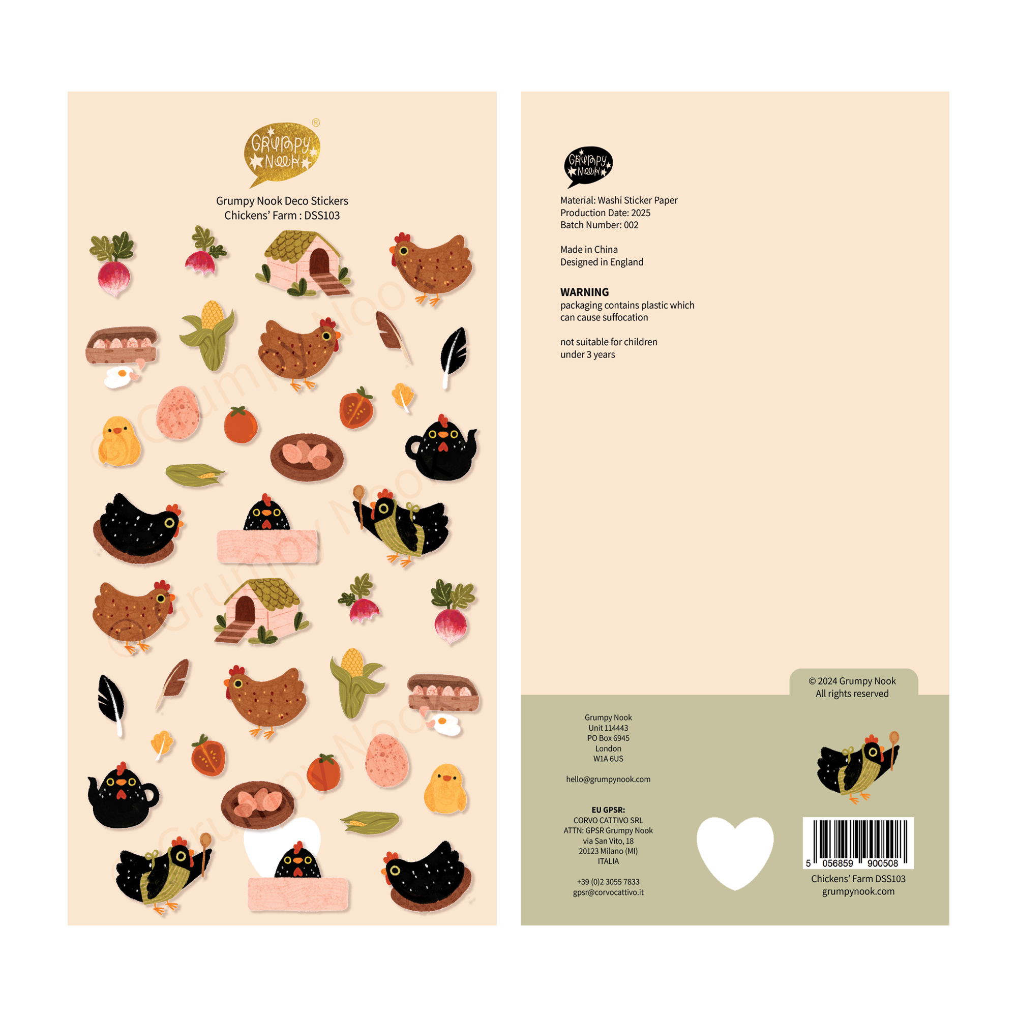 BACK ORDER : Chickens' Farm Deco Sticker Sheet: Case of 10