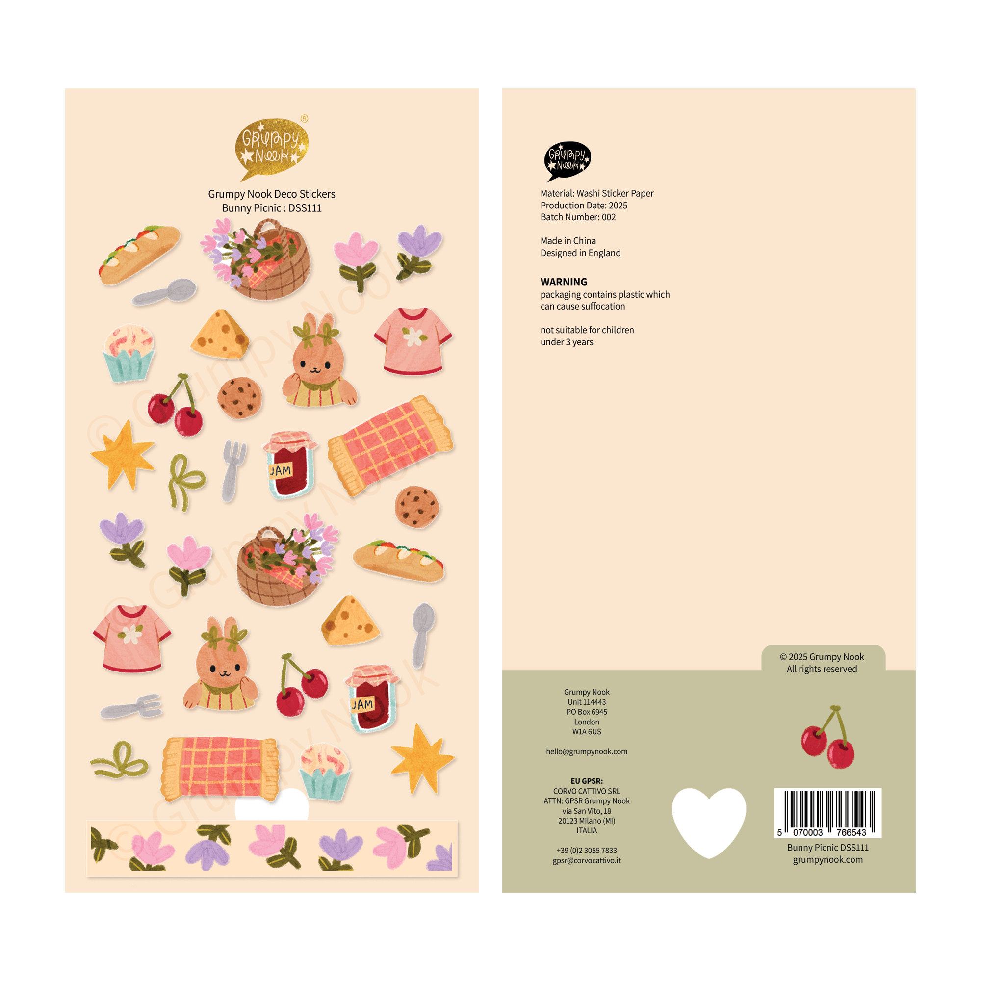 Bunny Picnic Deco Sticker Sheet: Case of 10