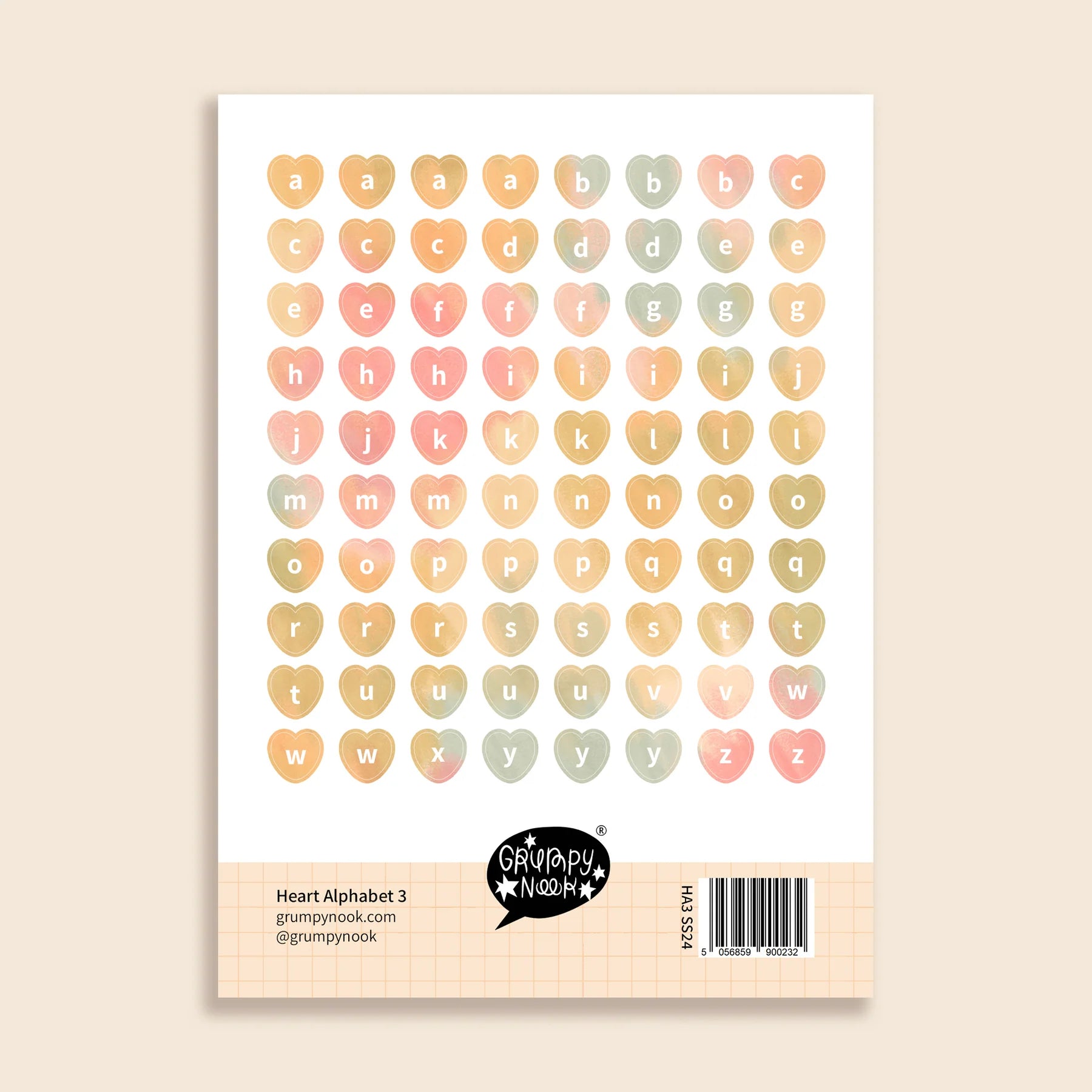 Heart Alphabet 3 Sticker Sheet: Case of 10