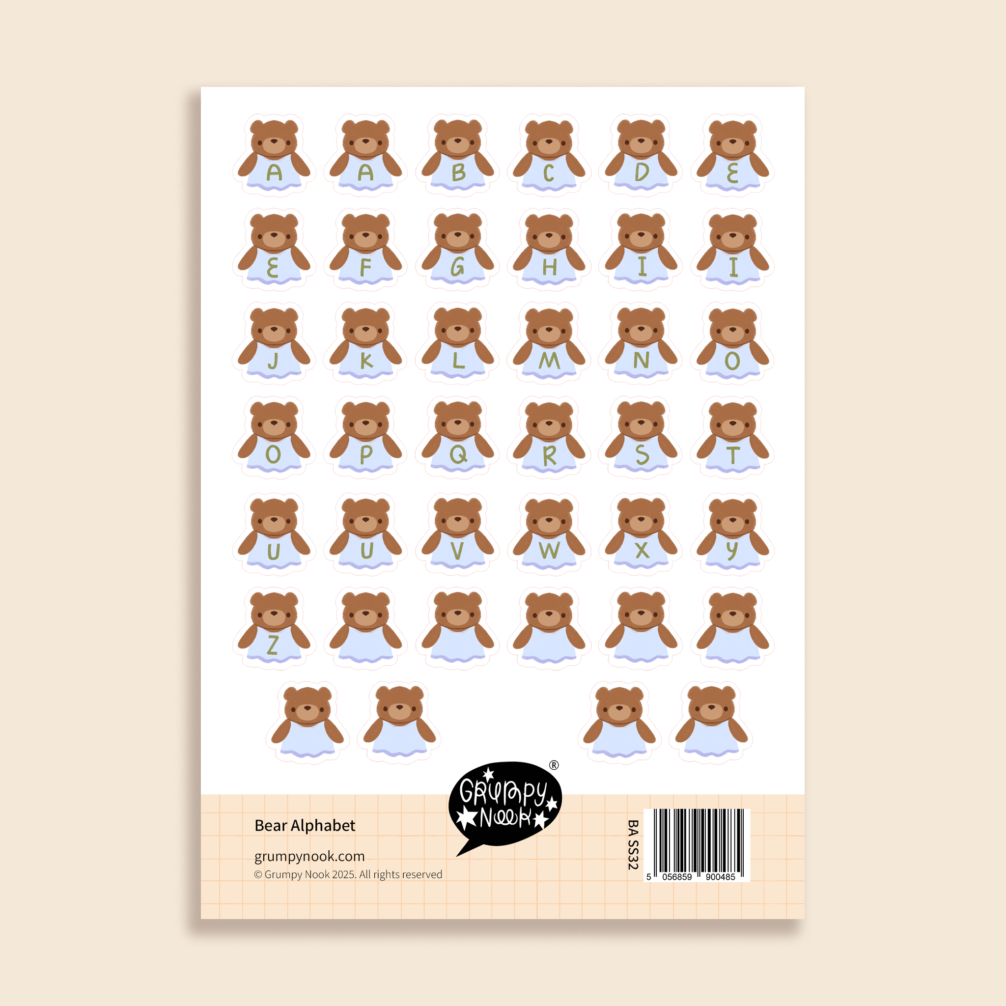Bear Alphabet Sticker Sheet: Case of 10