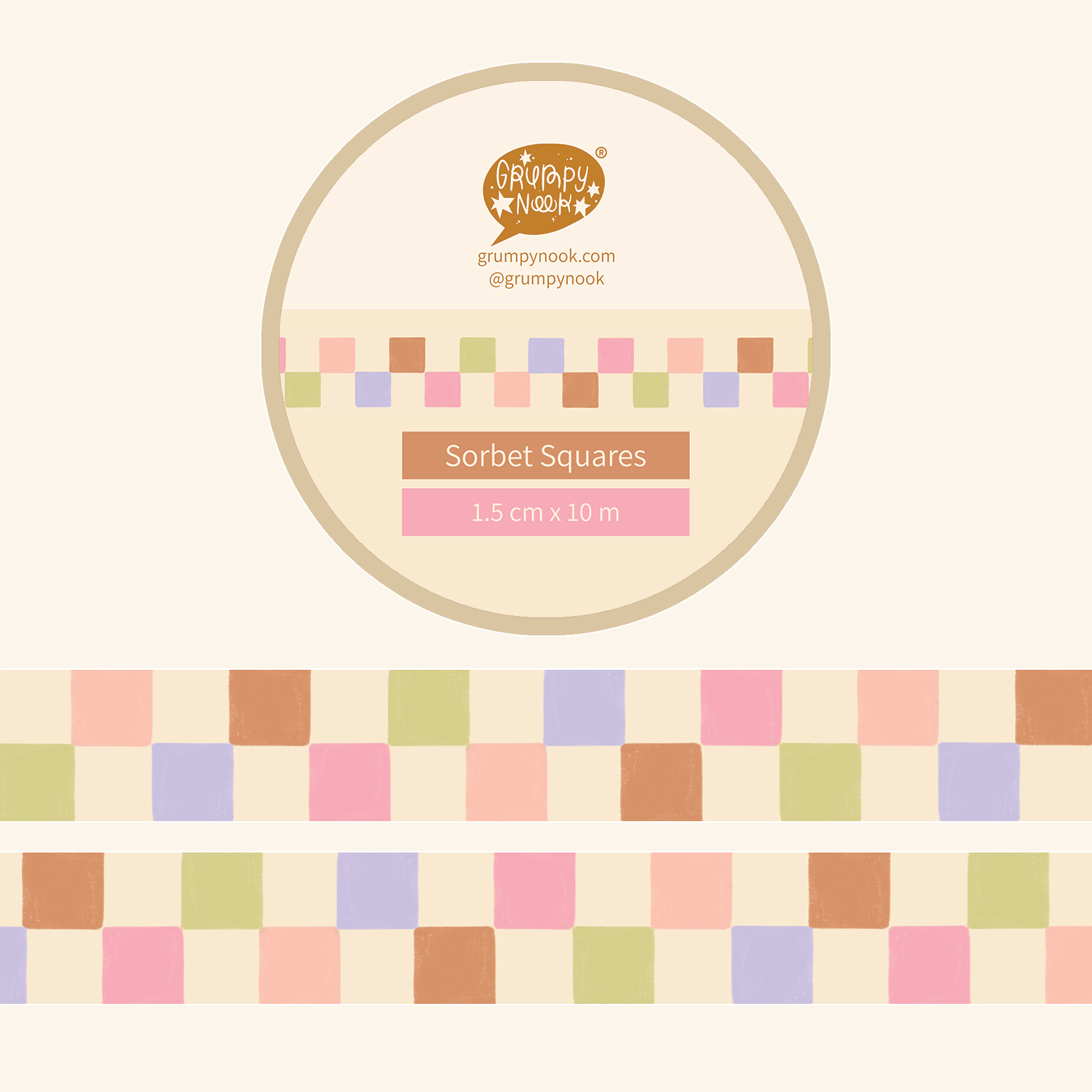 BACK ORDER Sorbet Squares Washi Tape: Case of 10