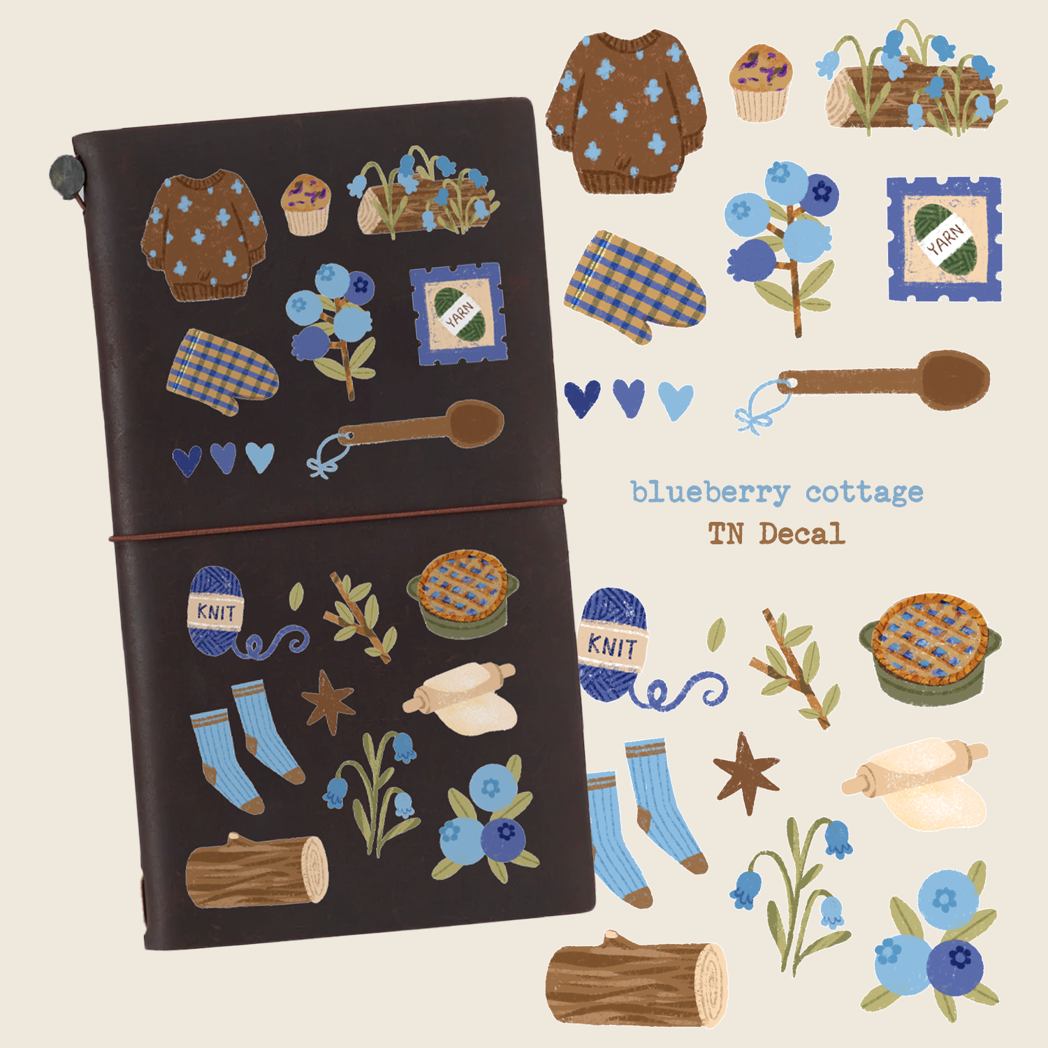 Blueberry Cottage Travelers Notebook Permanent Decal: Case of 15