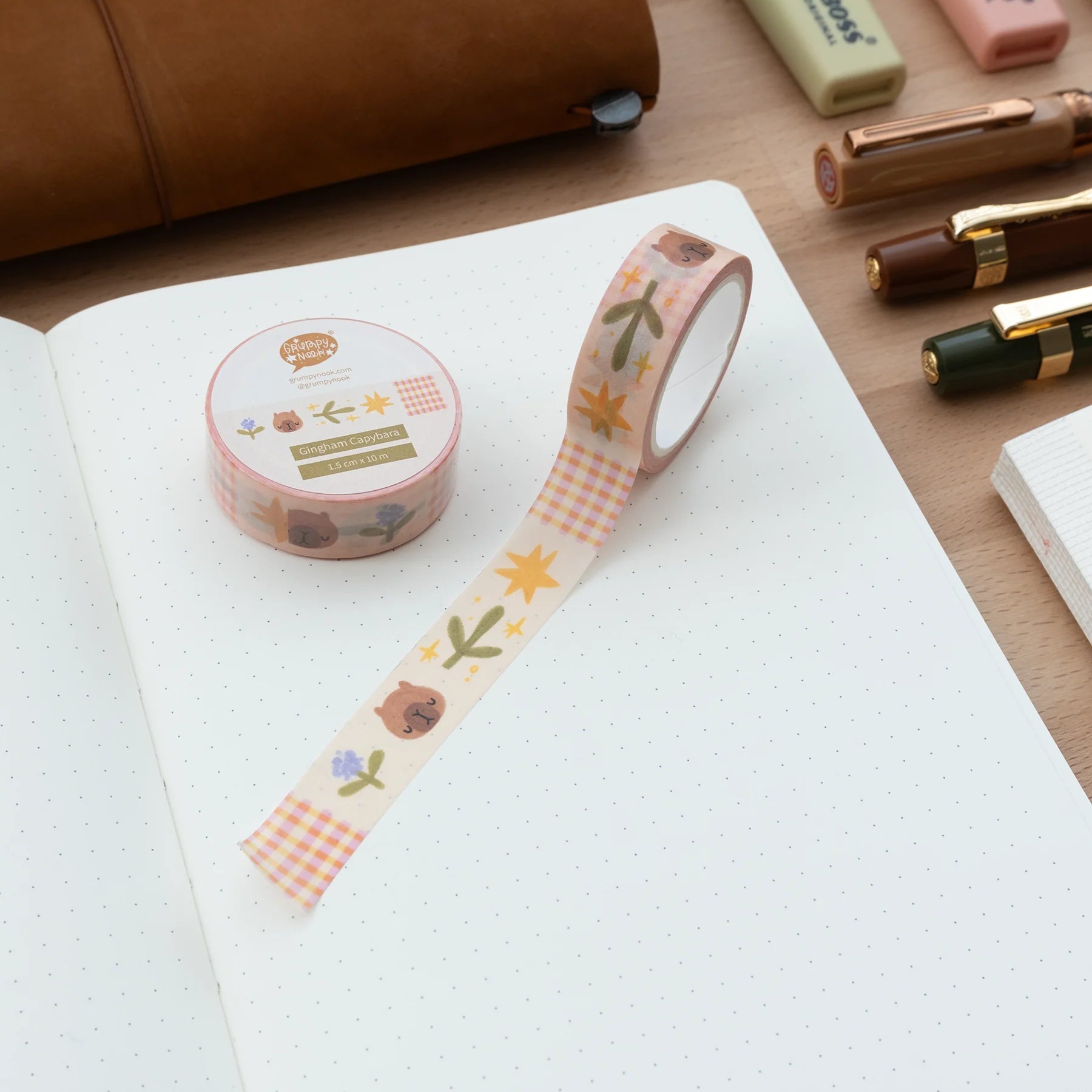 Gingham Capybara Washi Tape: Case of 10