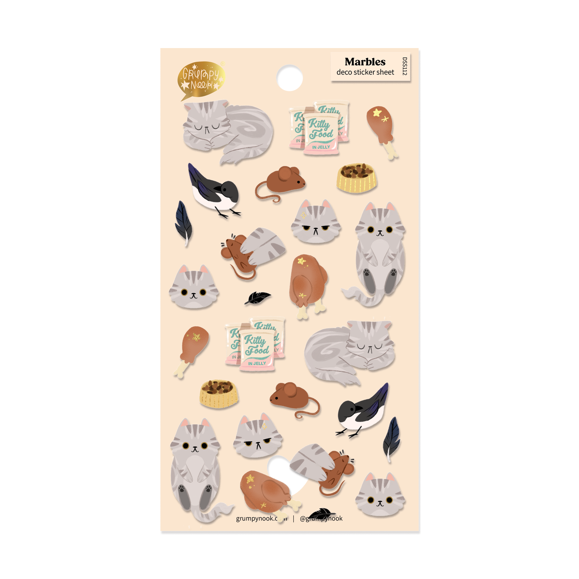 Marbles Grey Cat Deco Sticker Sheet: Case of 10