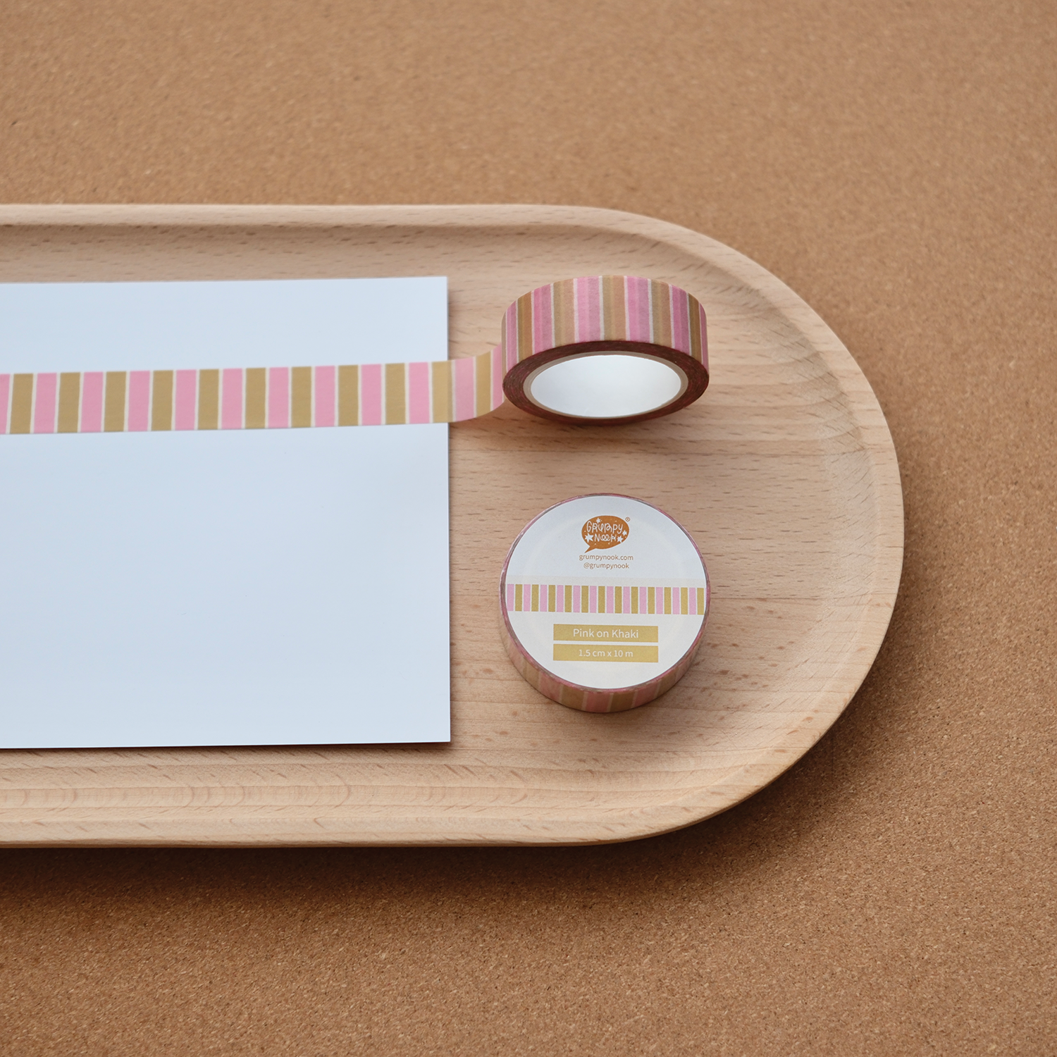 Pink on Khaki Washi Tape: Case of 10