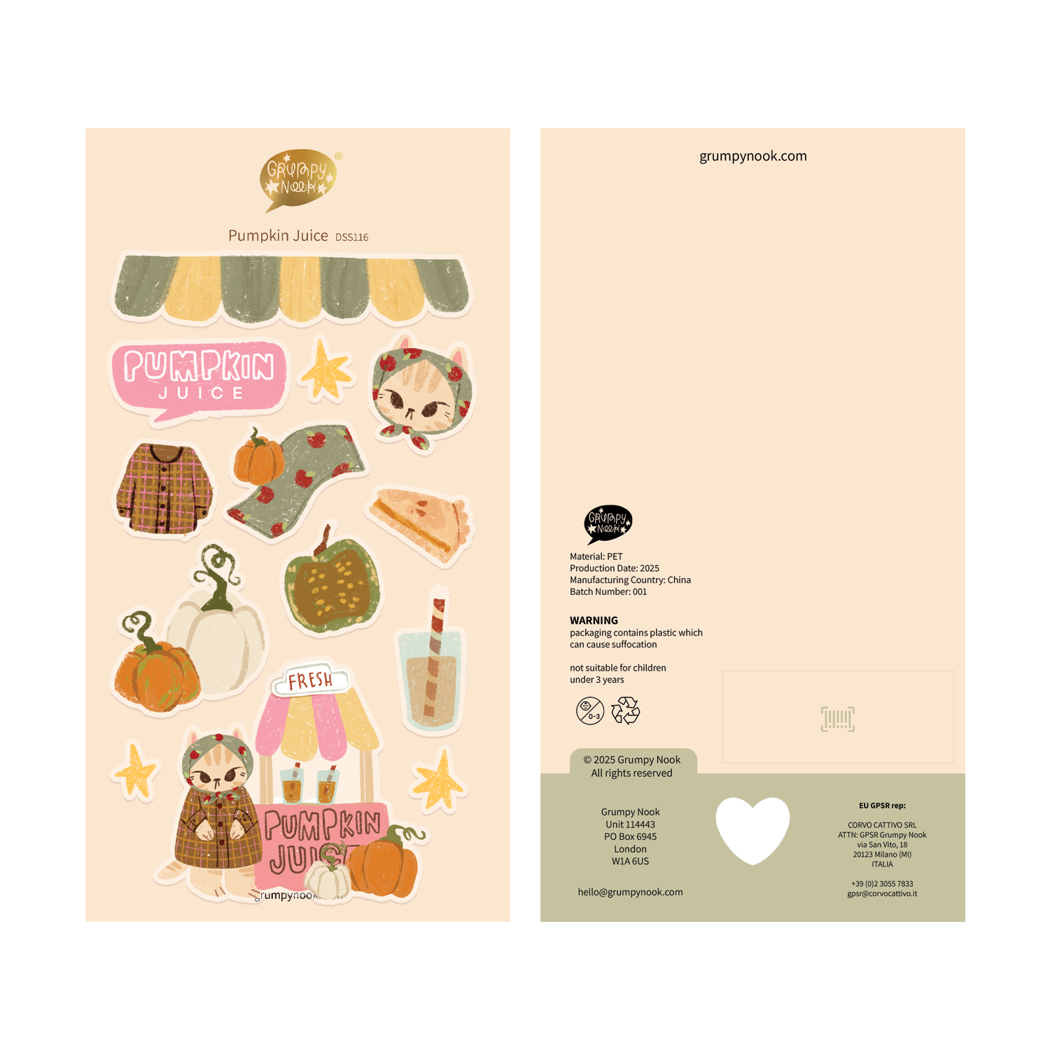 Pumpkin Juice Deco Sticker Sheet: Case of 10