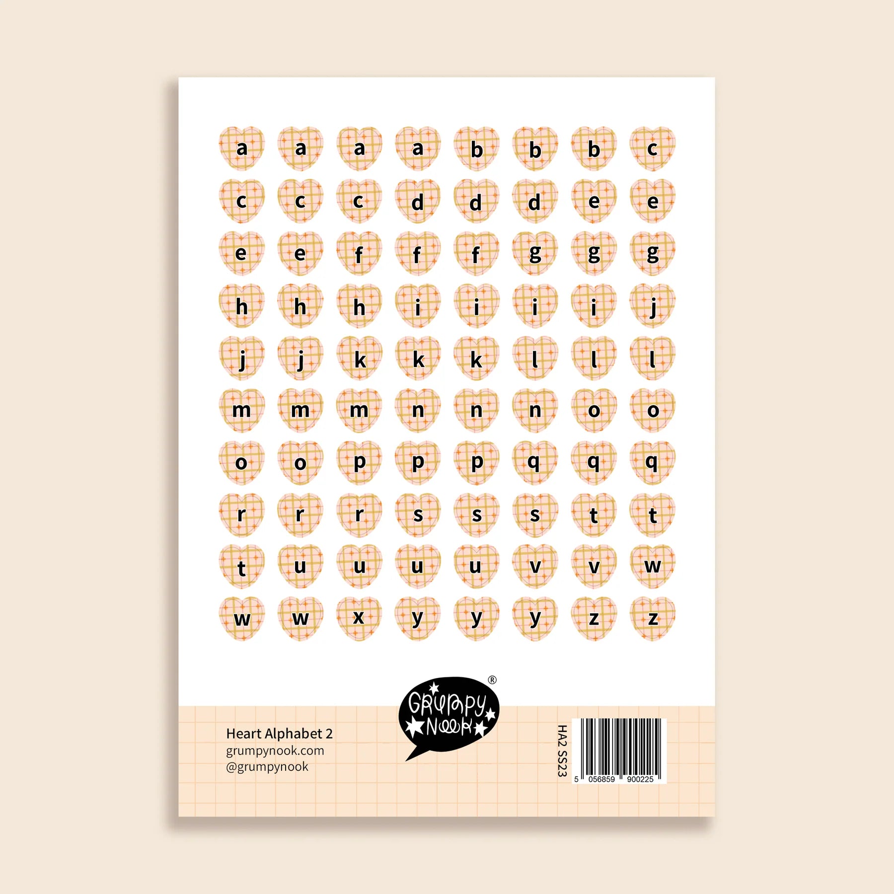 Heart Alphabet 2 Sticker Sheet: Case of 10