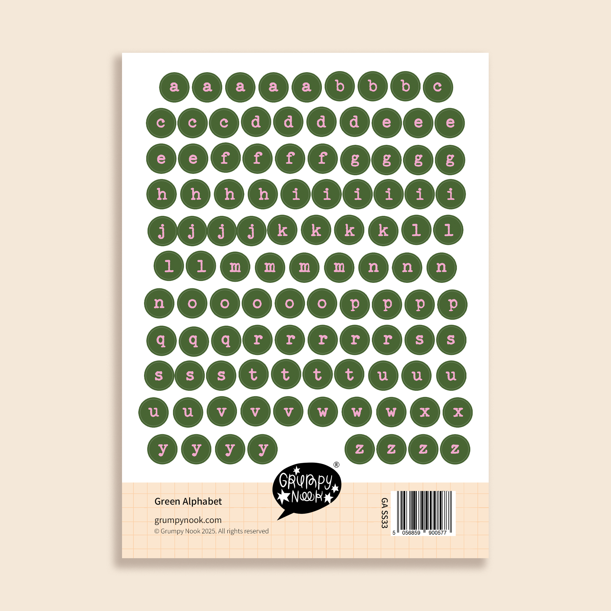 Green Alphabet Sticker Sheet: Case of 10